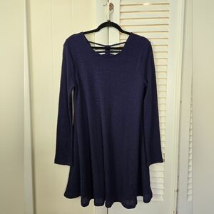 L Alya Deep Blue Waffle Knit Long Sleeve Dress With Spine Back